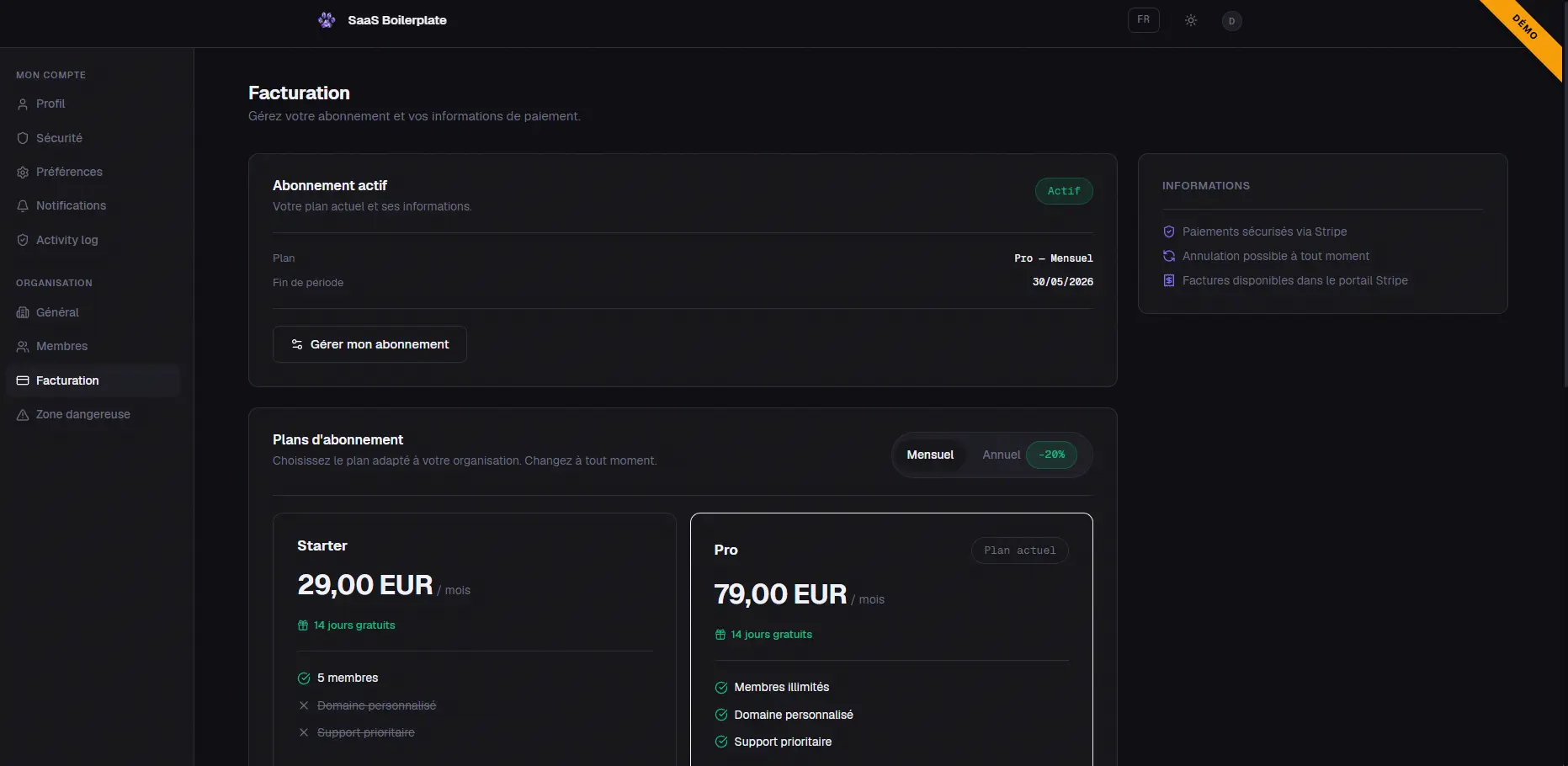 Symfony SaaS Boilerplate — billing and Stripe integration