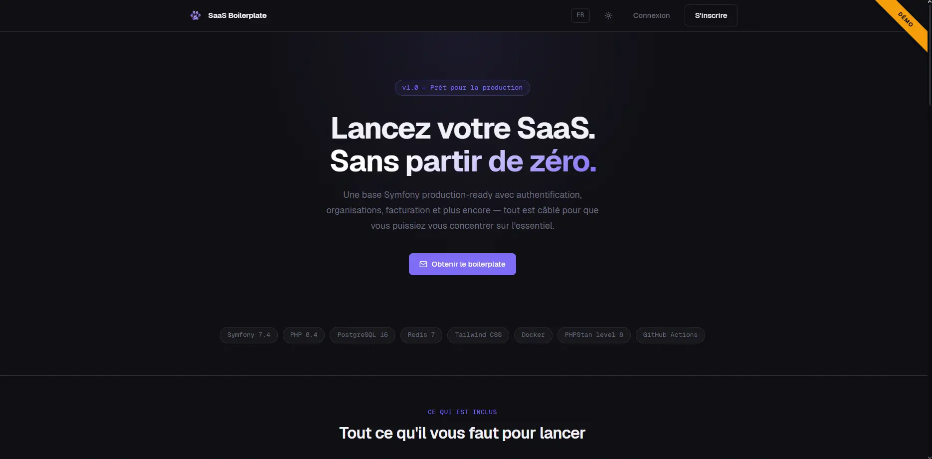 Symfony SaaS Boilerplate — dashboard view